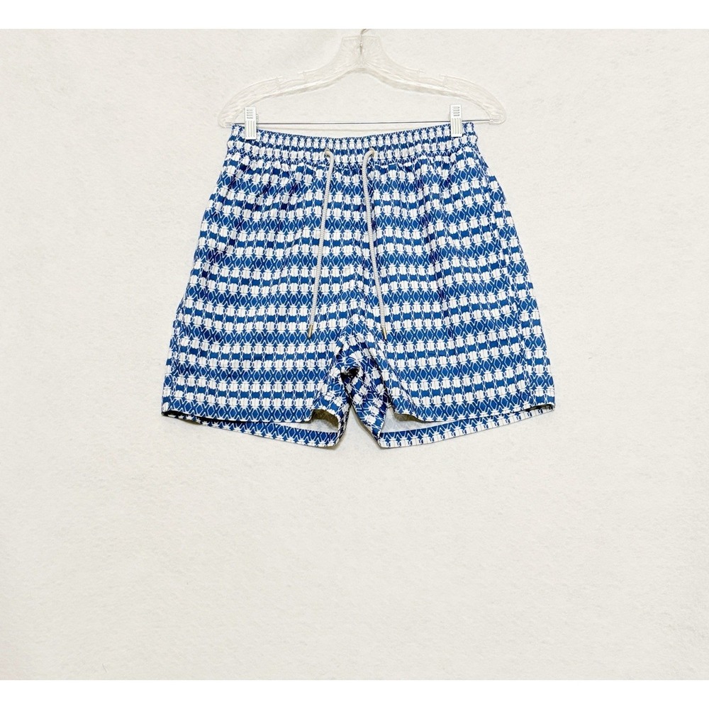 Love Brand & Co Swim Trunks Mens L Blue Beetle Geometric Print Lined Shorts